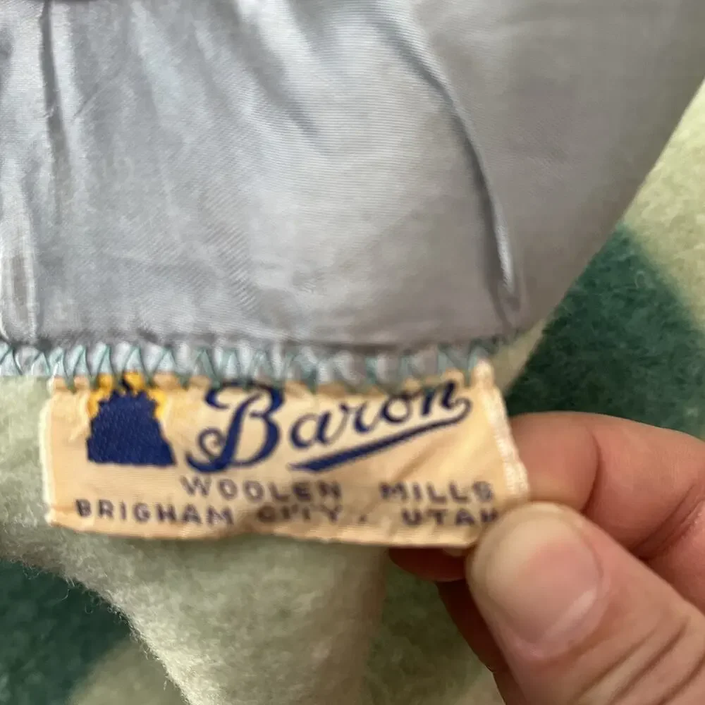 Vintage Baron Woolen Mills Wool Turquoise Blue Tones Striped Blanket 83x68